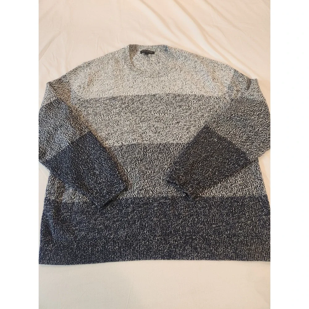 Banana Republic Mens XXL Grey Navy Blue‎ Ombre Colorblock Cotton Knit Sweater